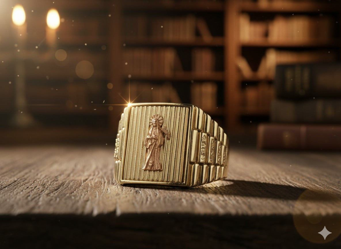 Anillo de Oro 14K con Imagen Religiosa