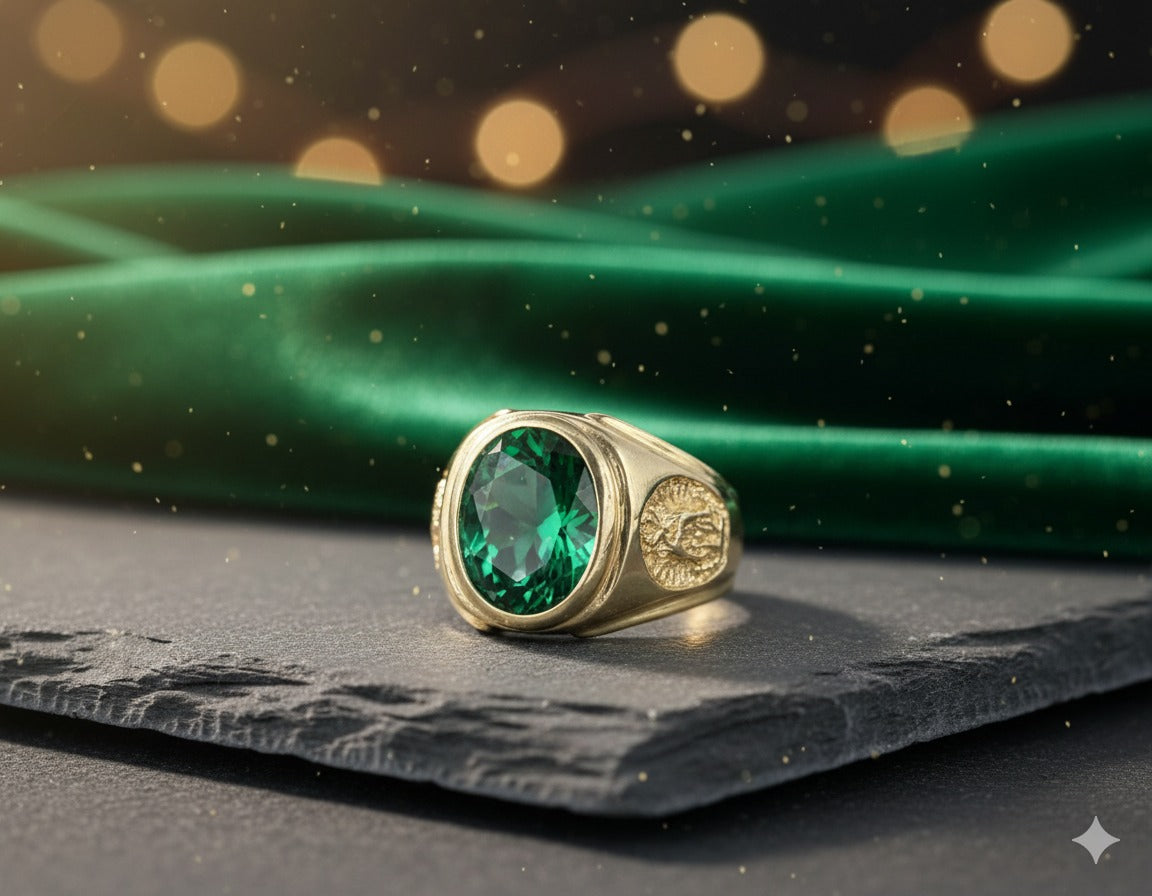 Anillo de Oro 14K con Piedra Verde – Poder y Exclusividad