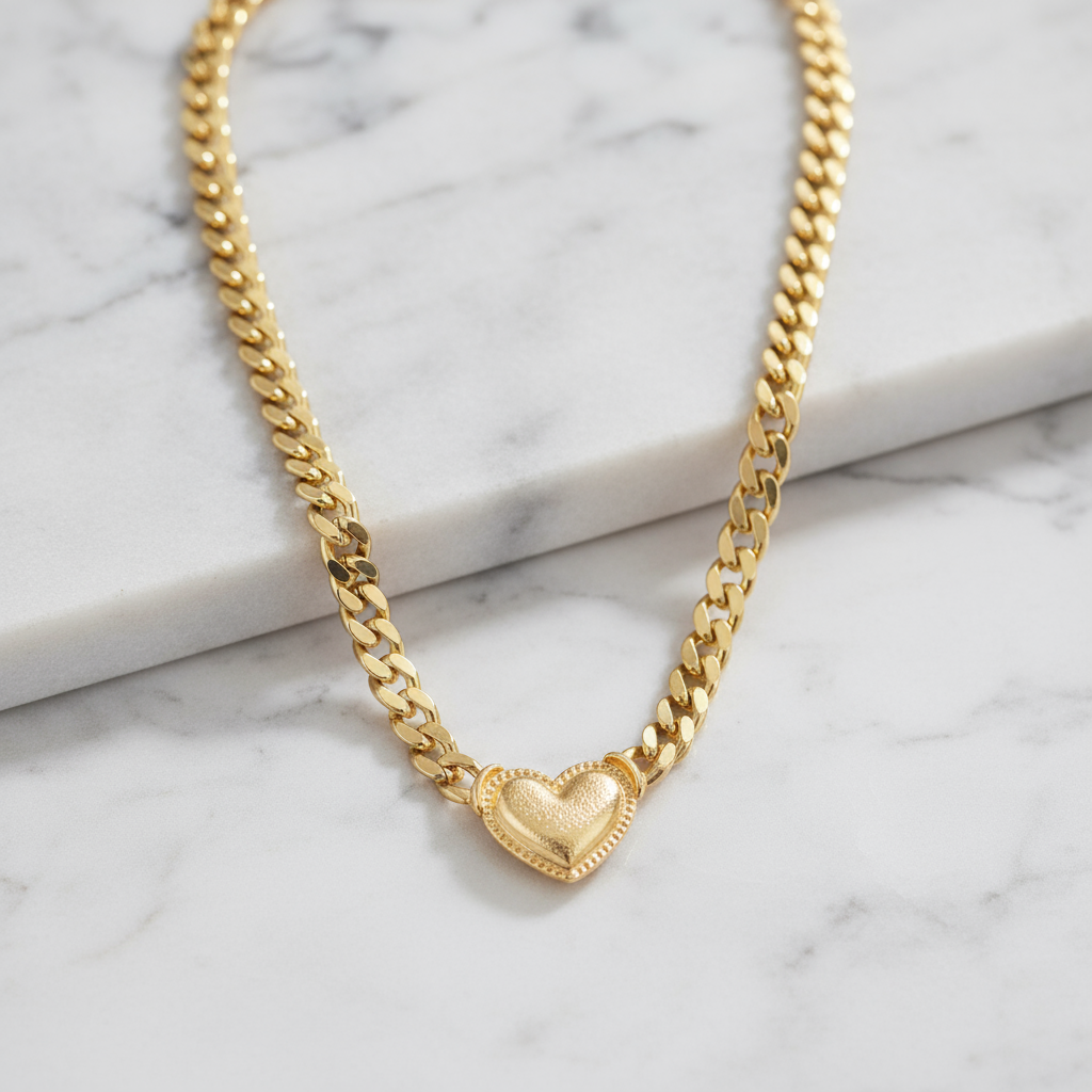 Collar de Oro 14K con Colgante de Corazón – Elegancia y Romance