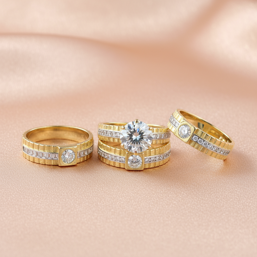 Set Triple de Anillos en Oro con Circonias – Brillo Absoluto