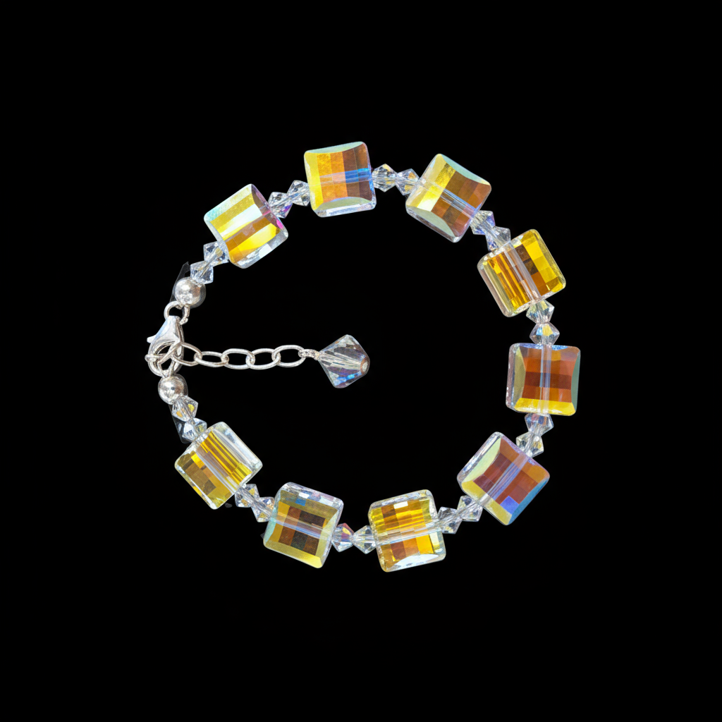 Pulsera Swarovski con Cuentas Cúbicas Iridiscentes – Color y Brillo Geométrico