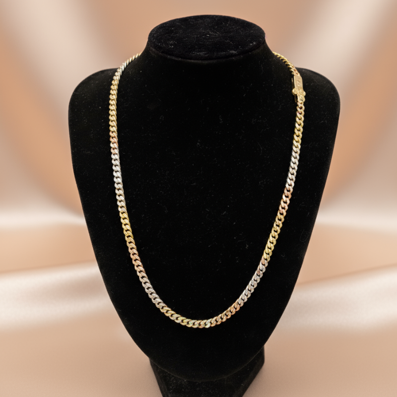 Cadena Tricolor de Oro 14K – Elegancia en Tres Tonos