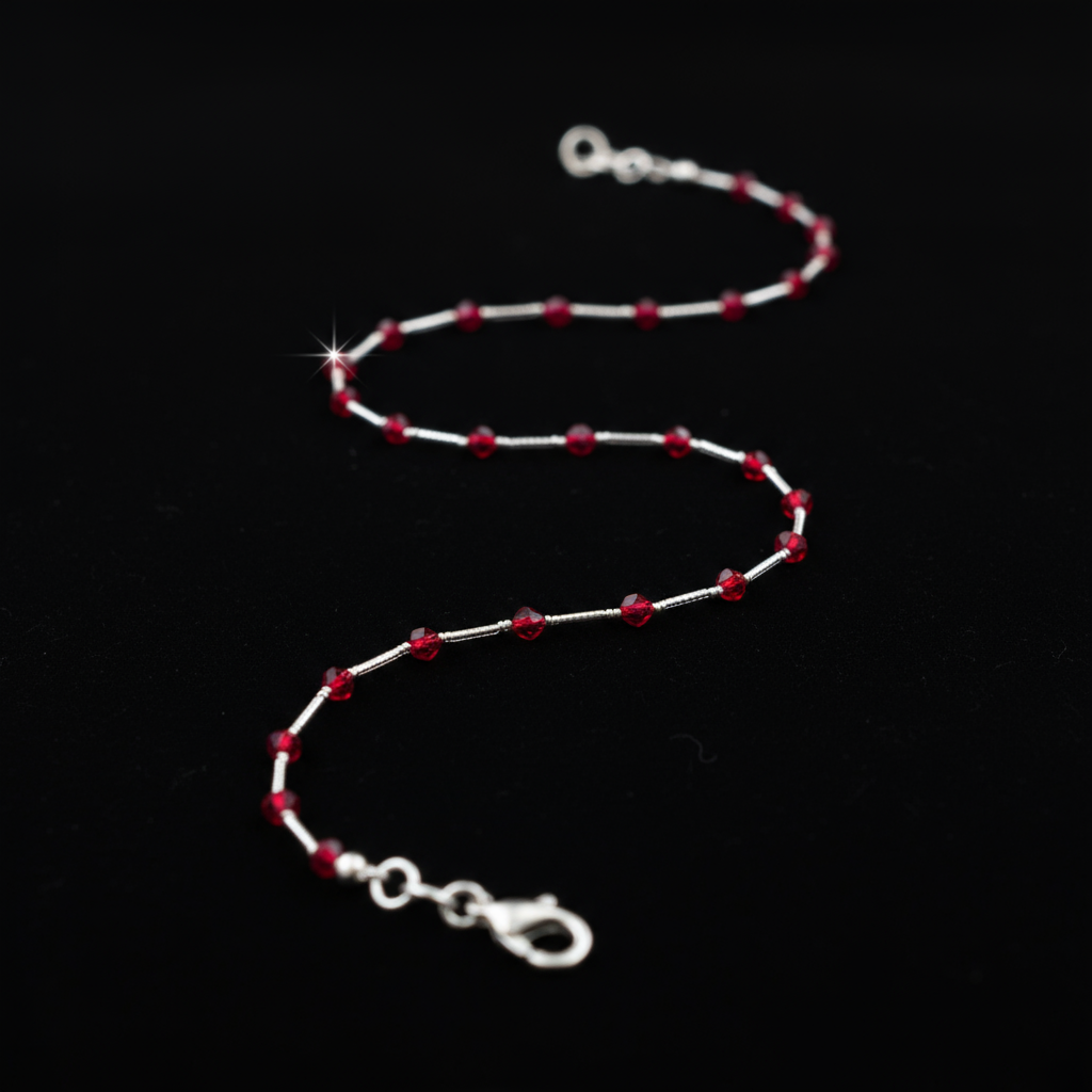 Tobillera con Cuentas Rojas Swarovski – Elegancia Sutil y Toque de Pasión