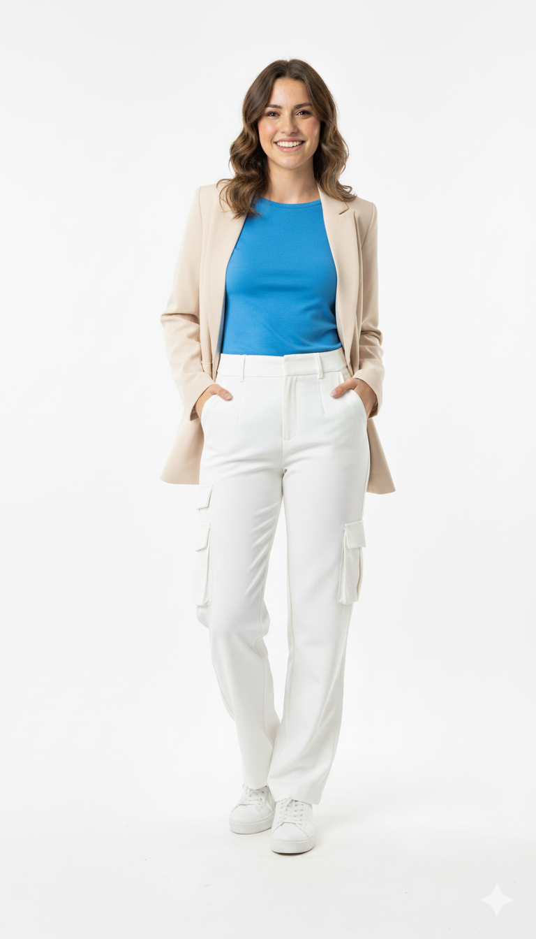 Pantalón Cargo Elegante Blanco con Bolsillos Laterales - Estilo Versátil