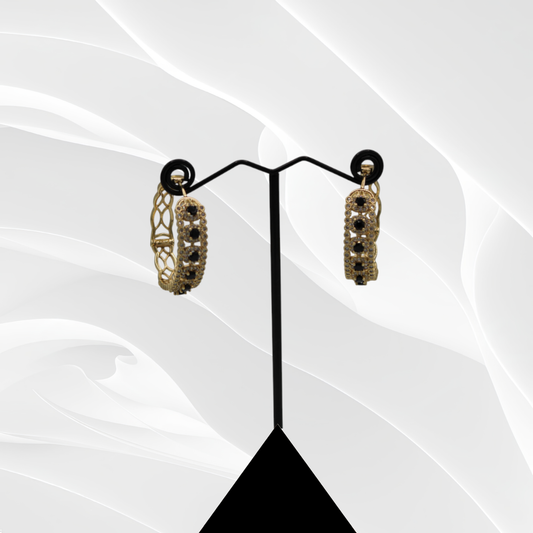 Gold-Plated Black and White Zirconia Hoops