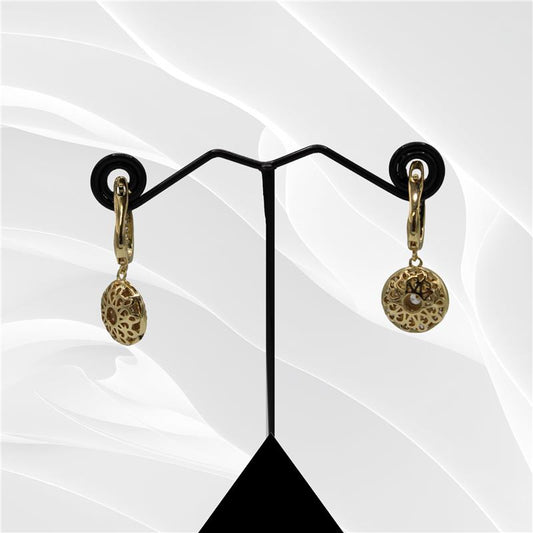 Gold-Plated Circular Charm Drop Earrings