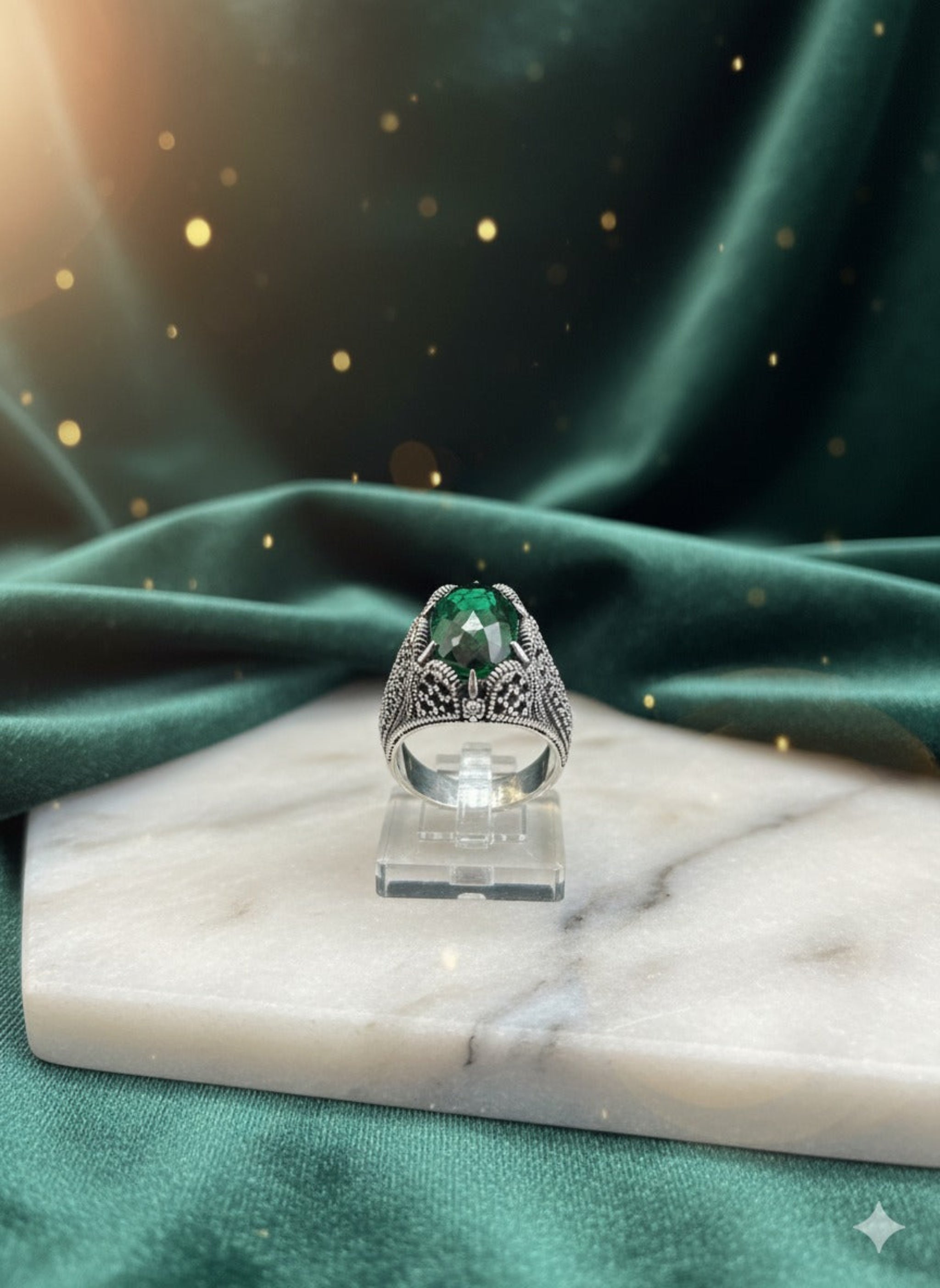Anillo de Plata con Piedra Verde – Elegancia y Distinción