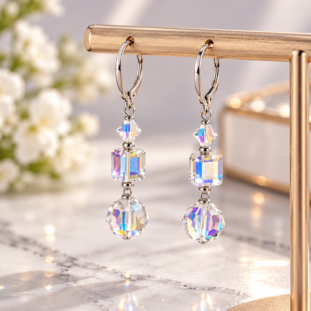 Pendientes Colgantes con Cristales Swarovski Iridiscentes – Brillo Elegante y Moderno
