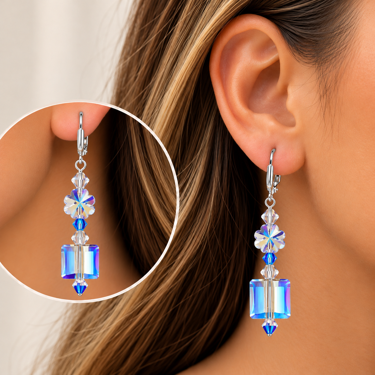 Aretes de Plata con Cristales Tornasolados