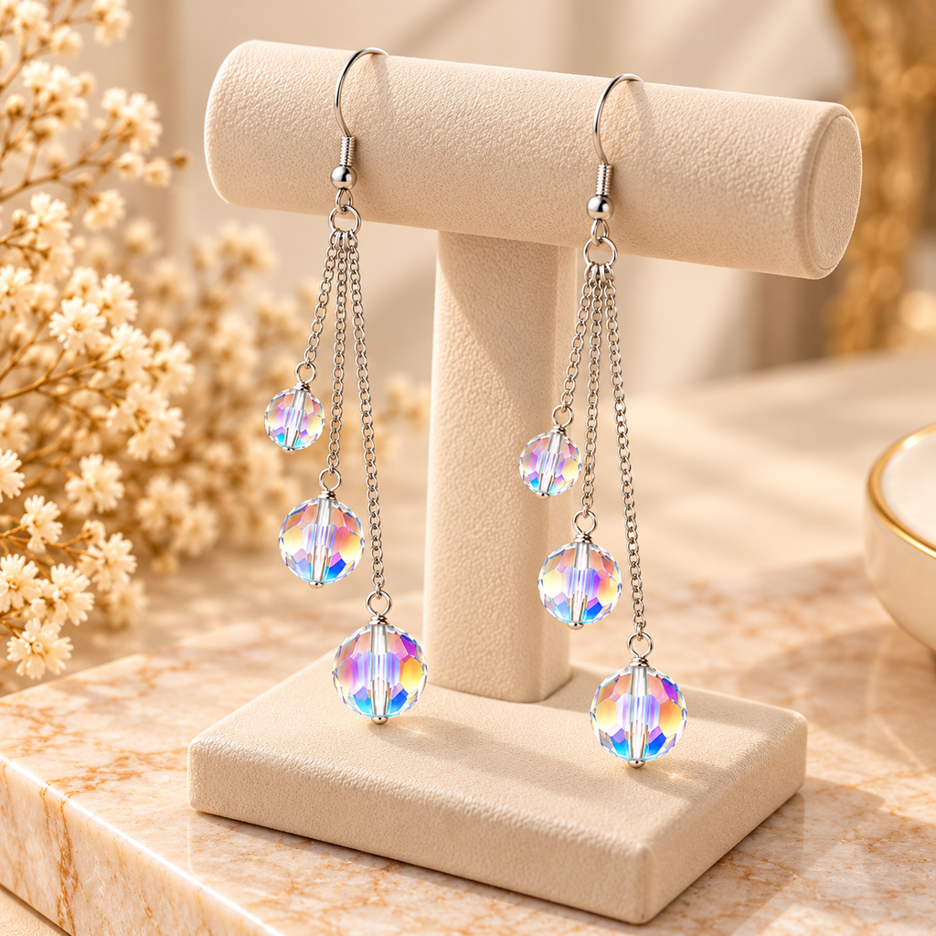 Aretes de Plata con Cristales Tornasolados