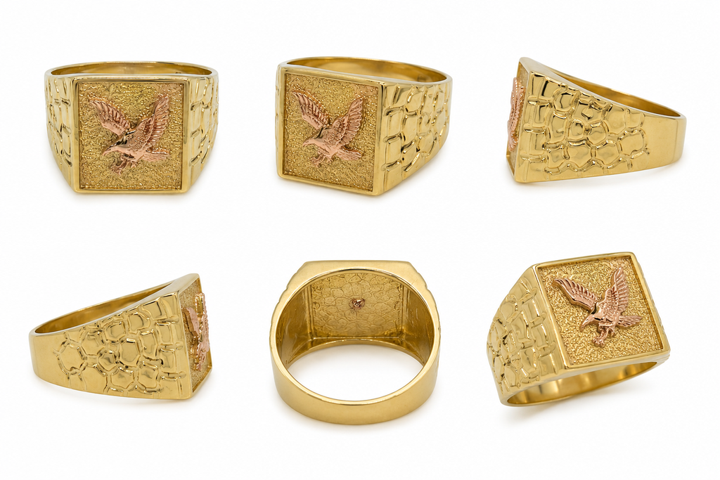 Anillo de Oro 14K con Águila en Rose Gold para Caballero