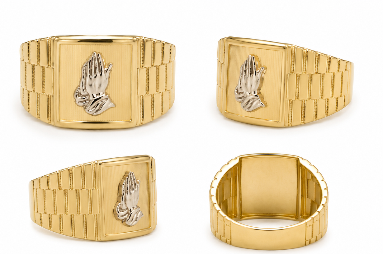 Anillo Oro 14K Manos en Oración