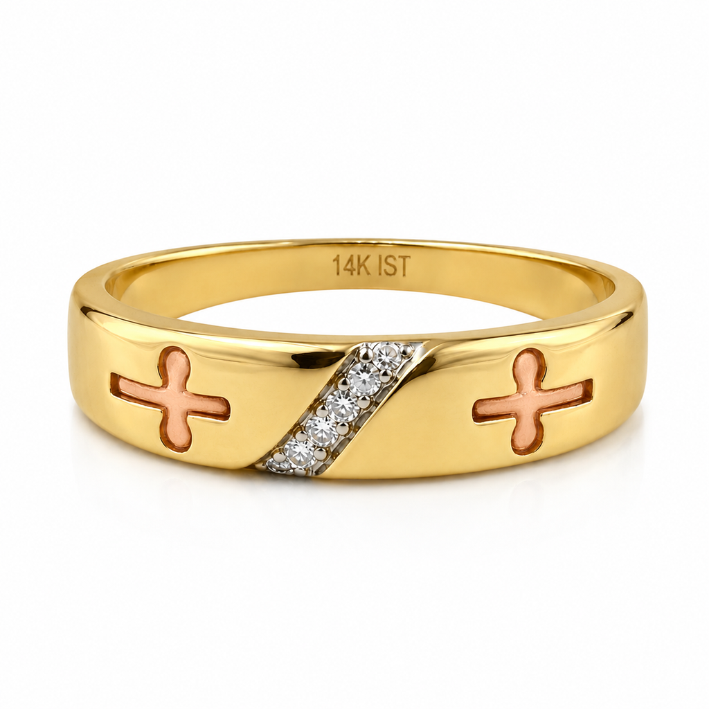 Anillo Oro 14K Cruces y Zirconias