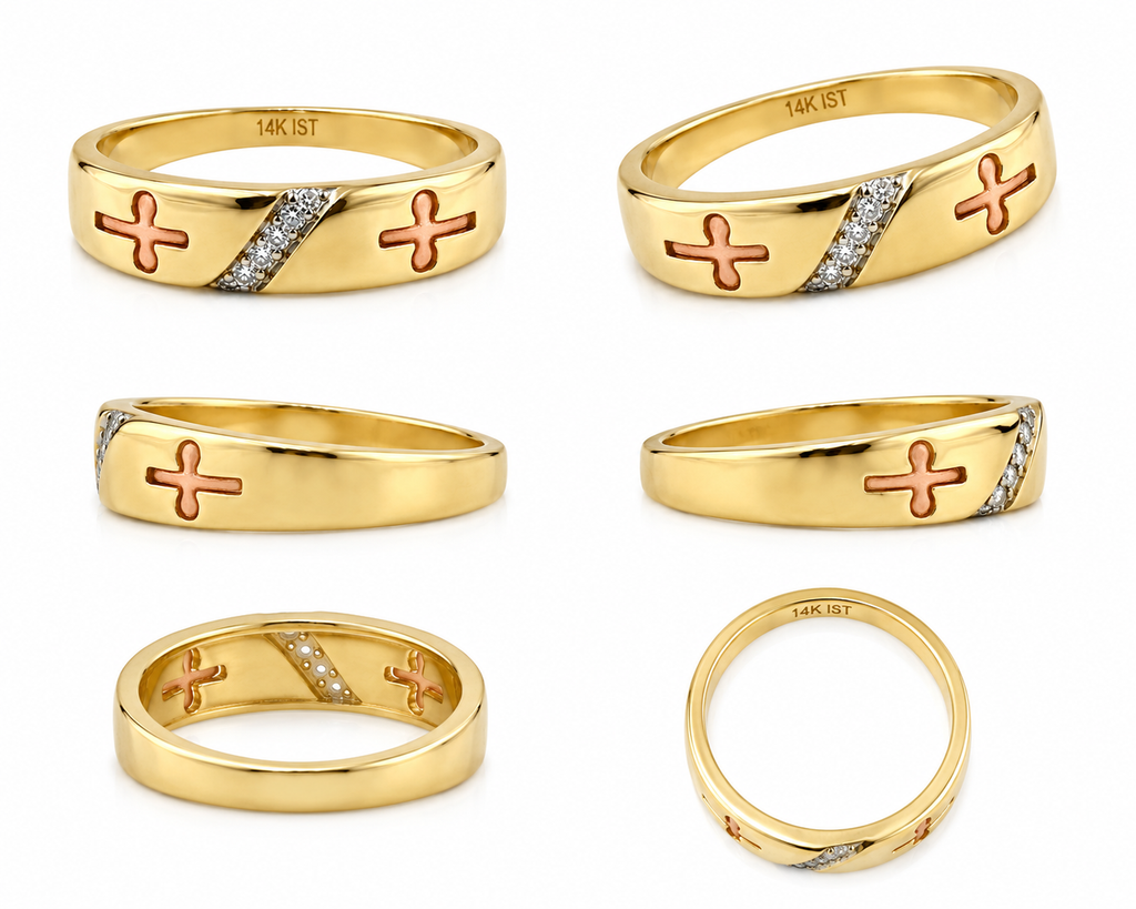Anillo Oro 14K Cruces y Zirconias