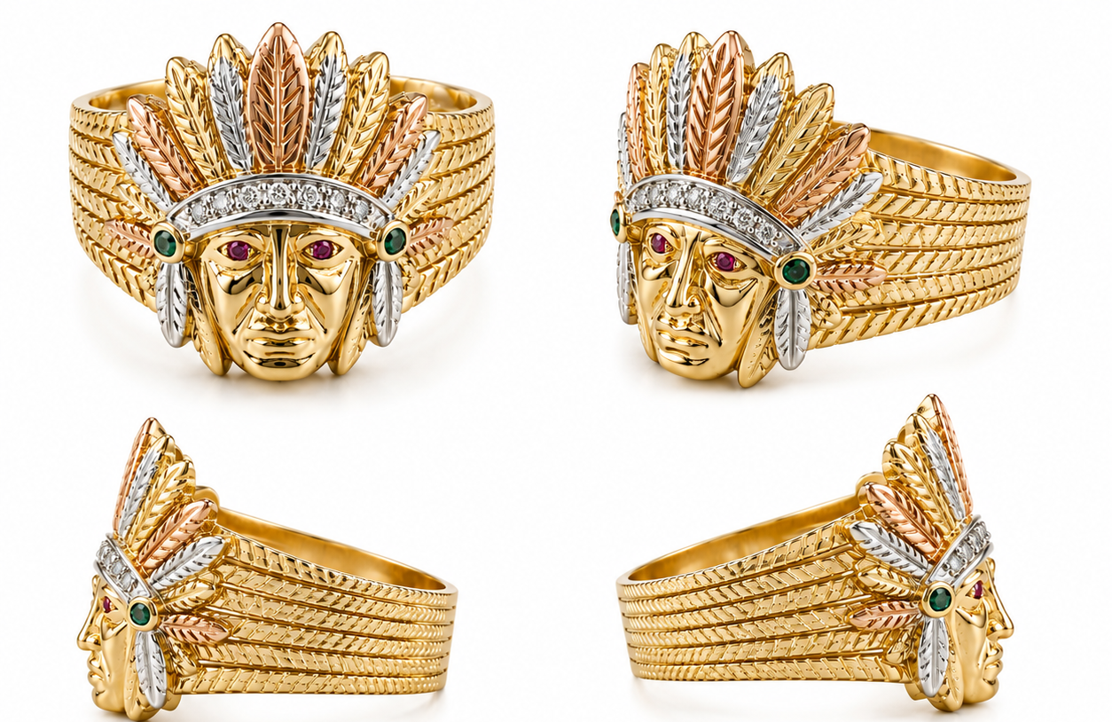 Anillo Oro 14K Gran Jefe Indio