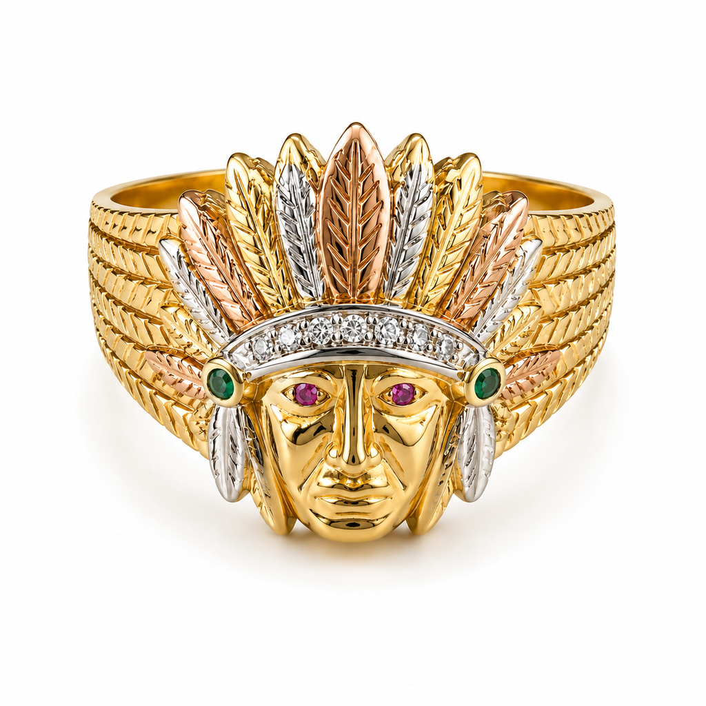 Anillo Oro 14K Gran Jefe Indio
