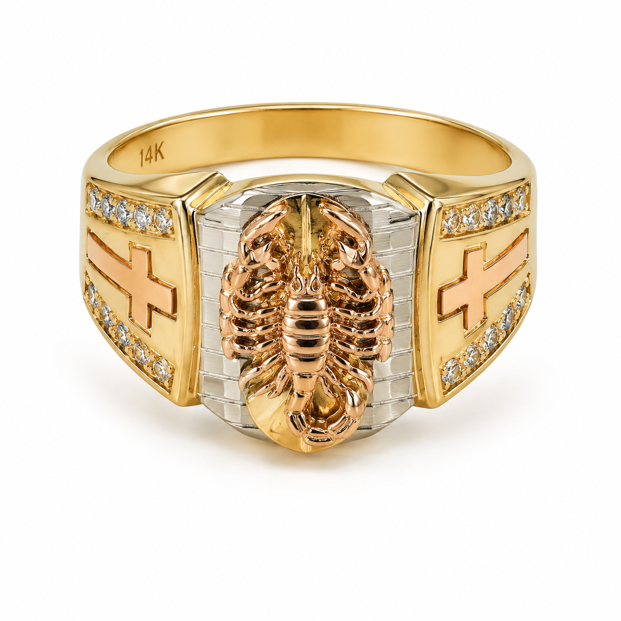 Anillo Oro 14K Escorpión Tricolor