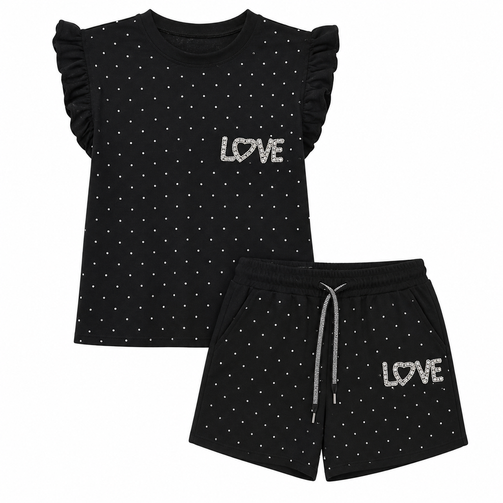 Conjunto Casual LOVE Con Detalles Brillantes
