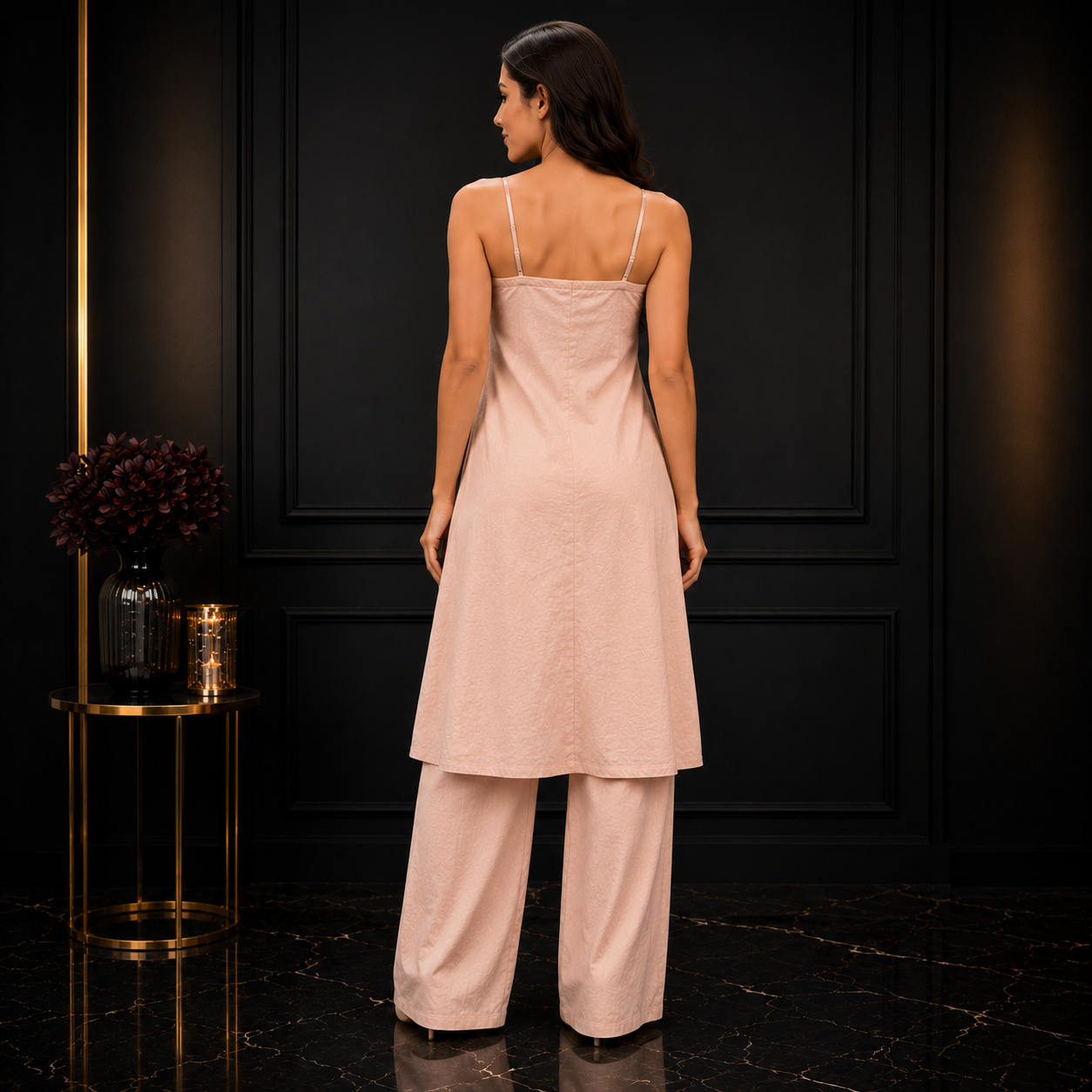 Conjunto Elegancia Rosé – Top Largo y Pantalón Palazzo VALENTINE