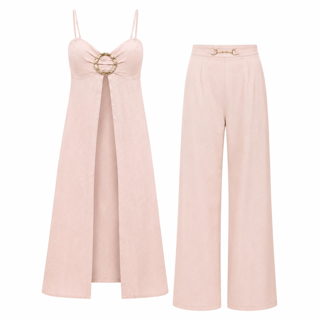 Conjunto Elegancia Rosé – Top Largo y Pantalón Palazzo VALENTINE