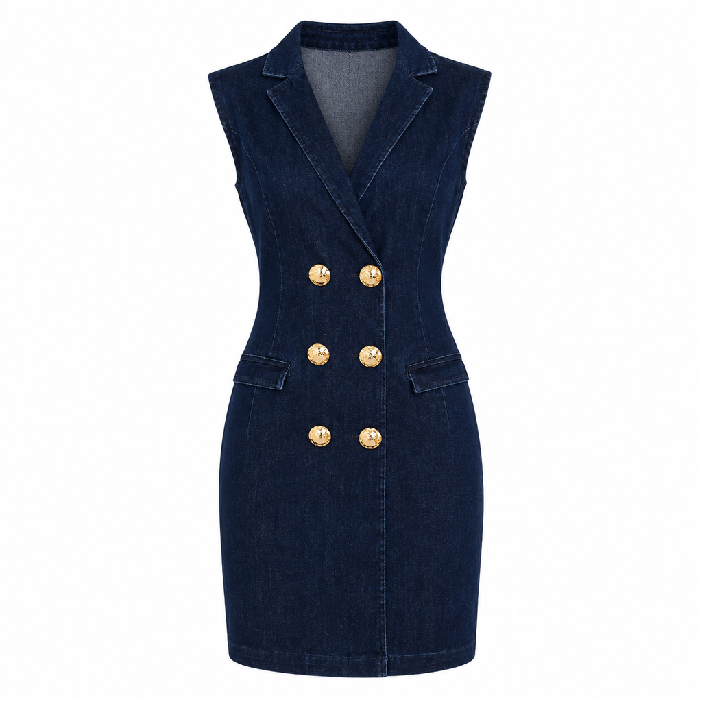 Vestido Blazer Denim con Botones Dorados VALENTINE