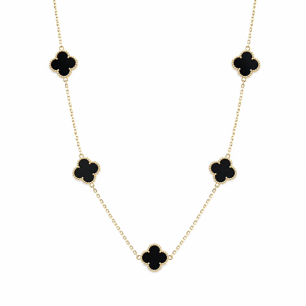 Collar de tréboles negros de oro 14k