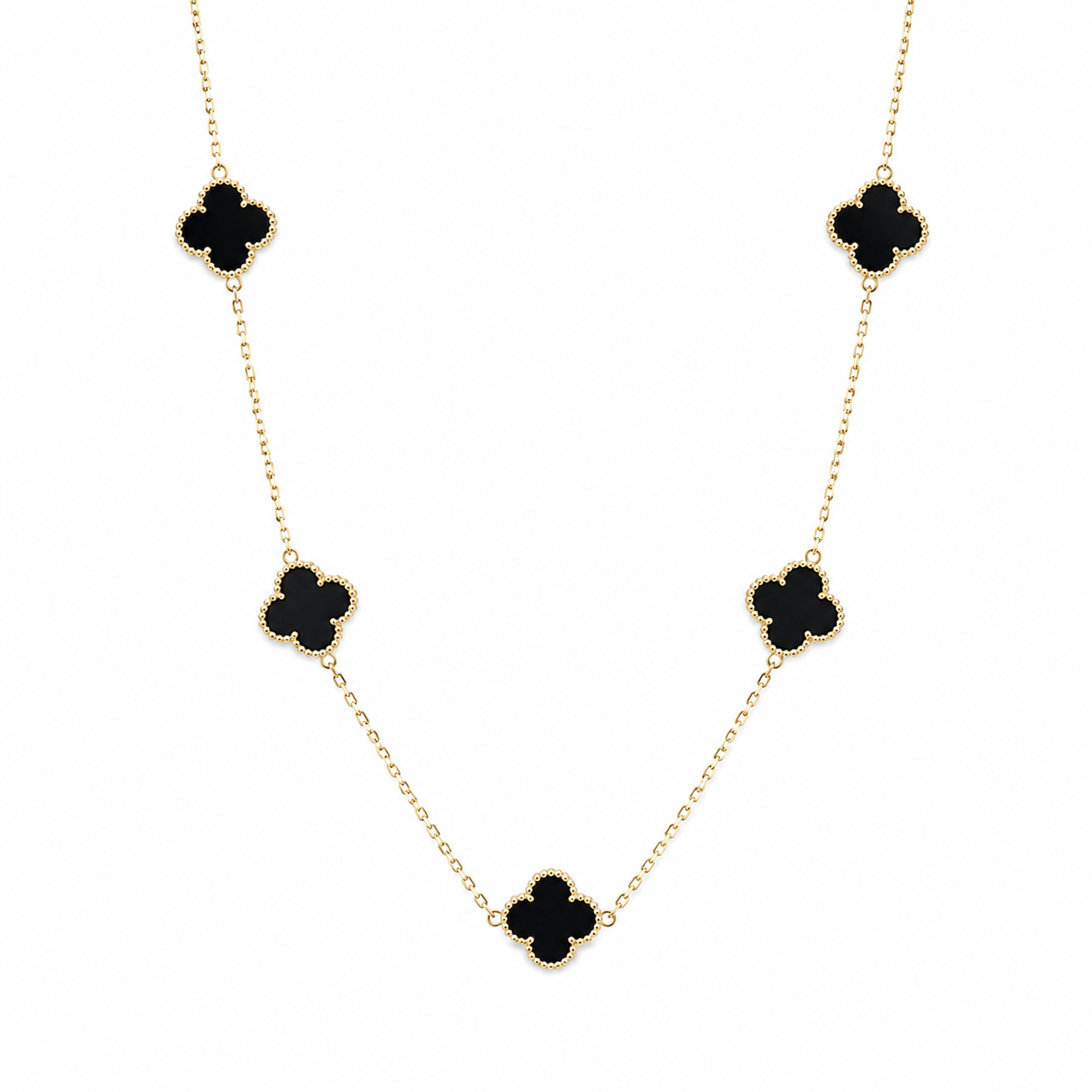 Collar de tréboles negros de oro 14k