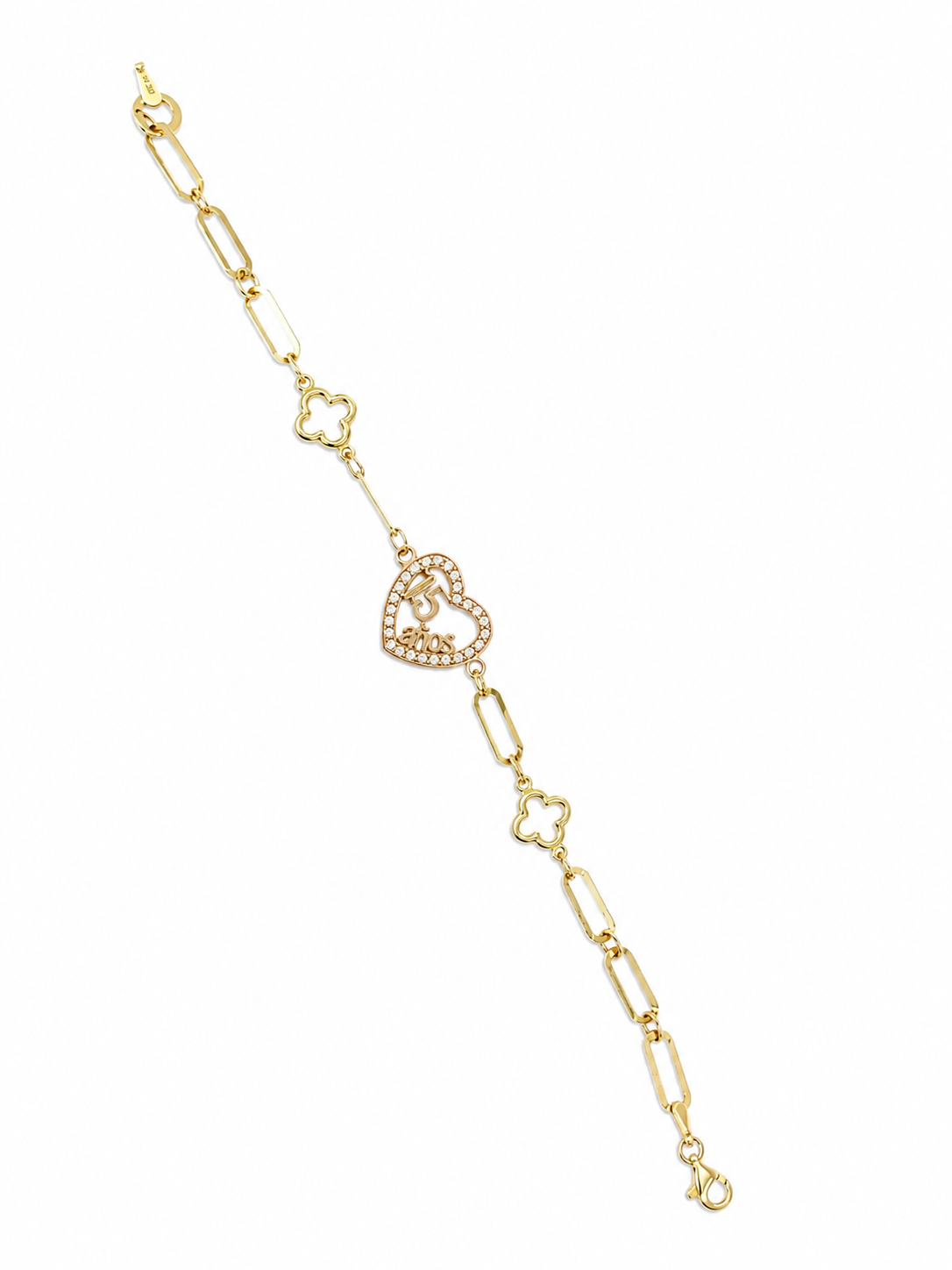 Pulsera Oro 14K de Quinceañera con Oro Rosa y Circonias – 7 Pulgadas