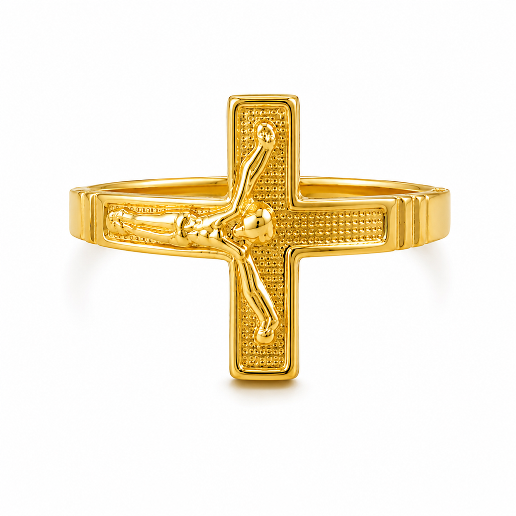 Anillo Cruz con Cristo en Oro 14K – Talla 10
