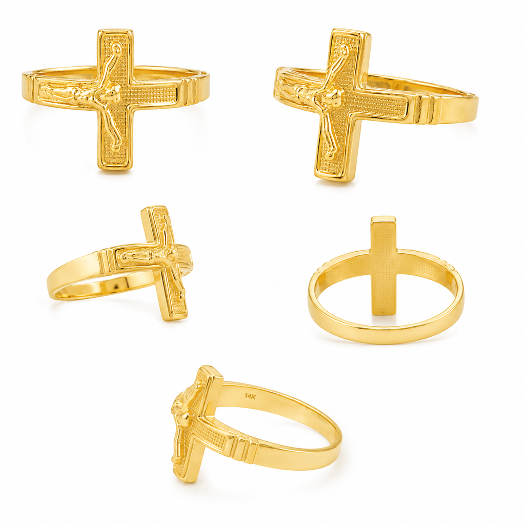 Anillo Cruz con Cristo en Oro 14K – Talla 10