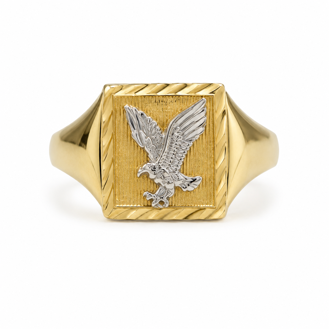 Anillo Sello Águila Bicolor en Oro 14K – Talla 10