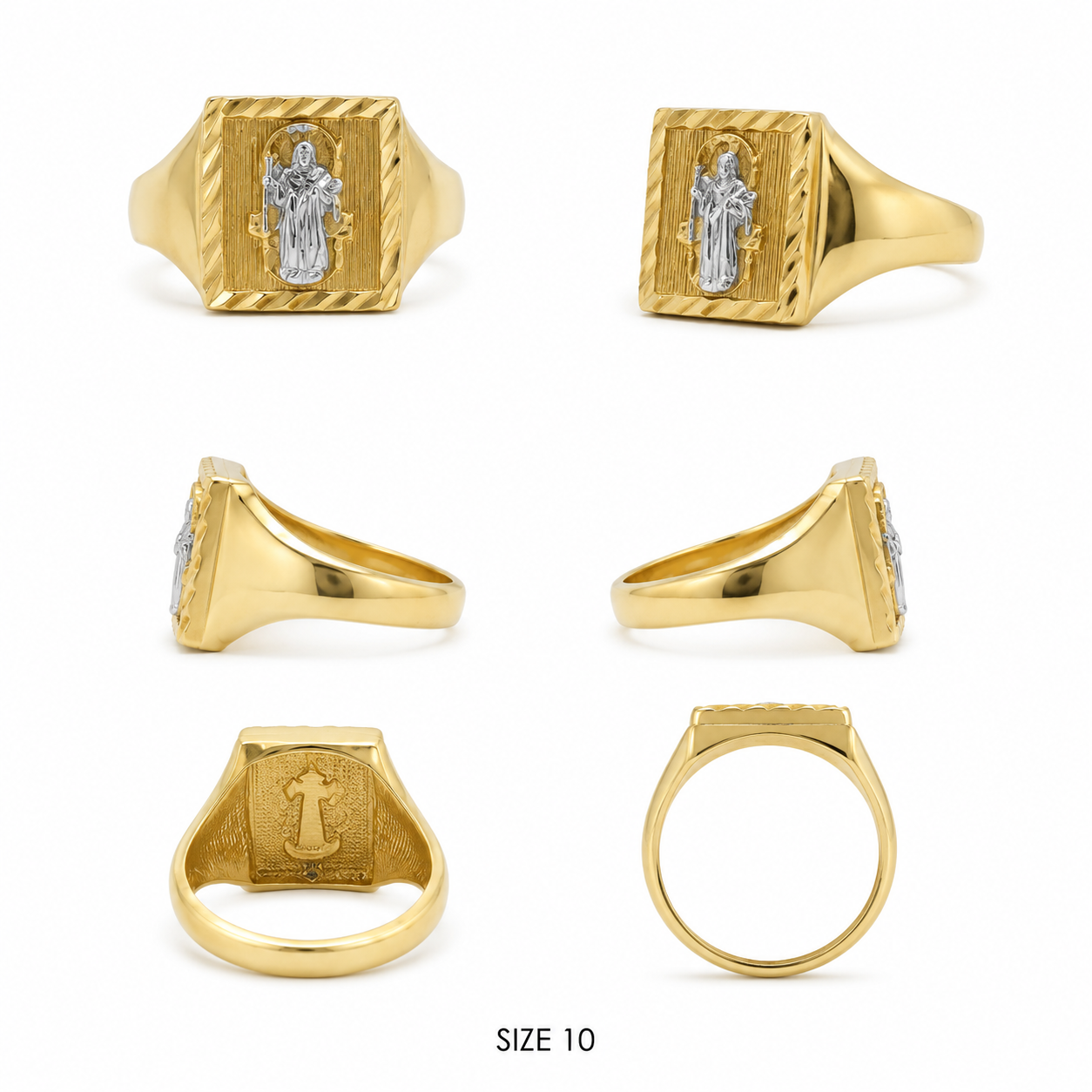 Anillo Sello San Benito Bicolor en Oro 14K – Talla 10