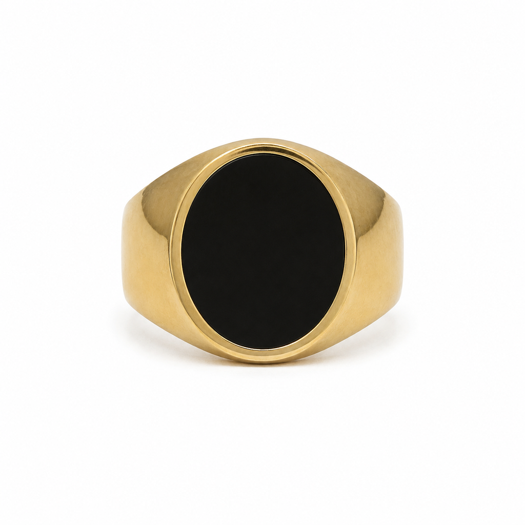 Anillo Sello de Oro 14K con Piedra Negra – Talla 11