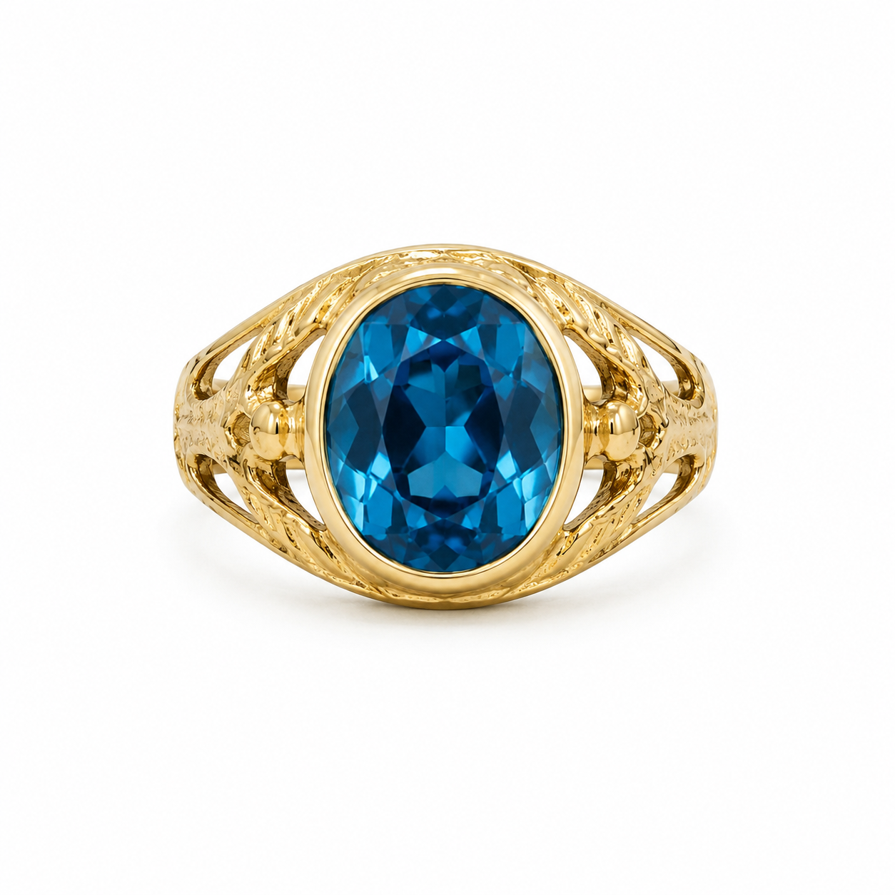 Anillo Vintage de Oro 14K con Piedra Azul – Talla 9.5
