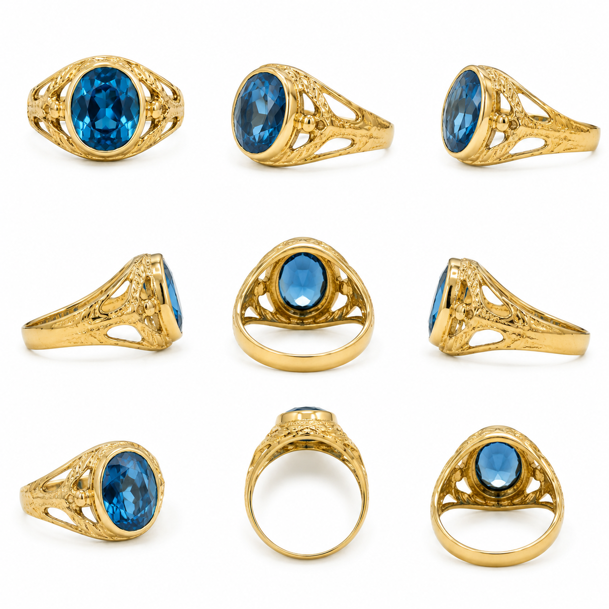Anillo Vintage de Oro 14K con Piedra Azul – Talla 9.5