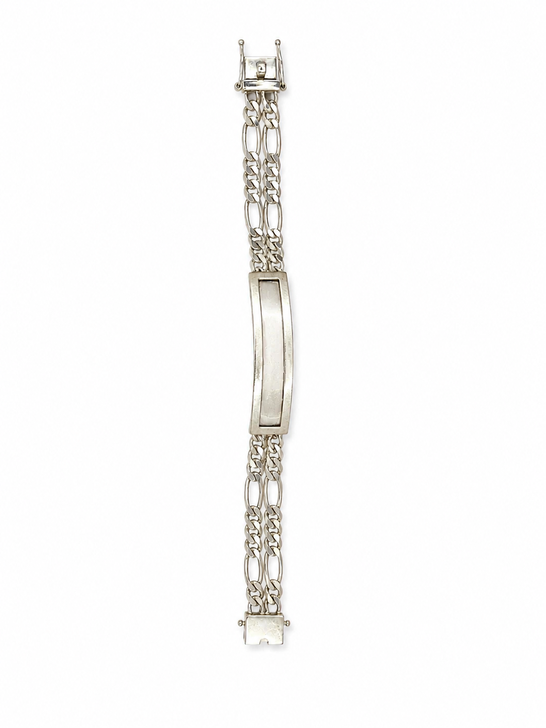 Pulsera de Plata Auténtica Mexicana 925 con Placa y Doble Cadena