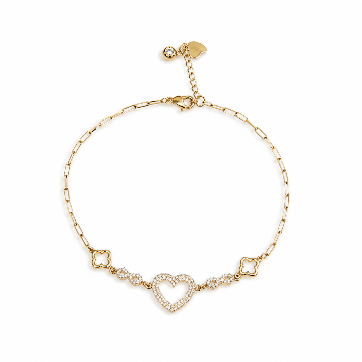 Pulsera Oro 14K con Corazón e Infinitos