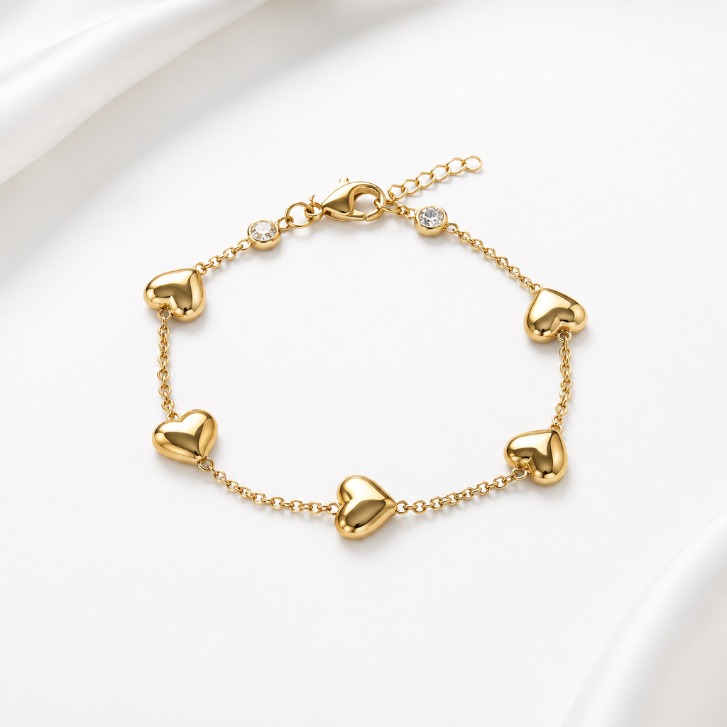 Pulsera Oro 14K de Corazones