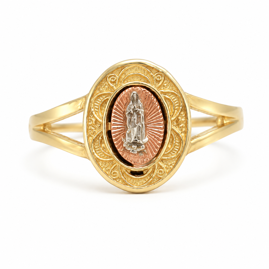 Anillo Religioso de 3 Oros 14K – Talla 7