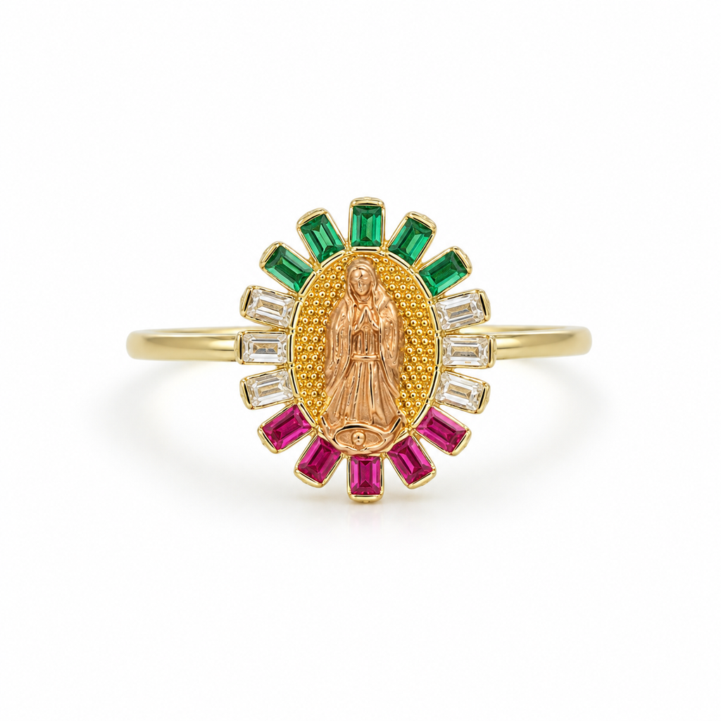 Anillo Oro 14K de la Virgen con Circonias – Talla 7½