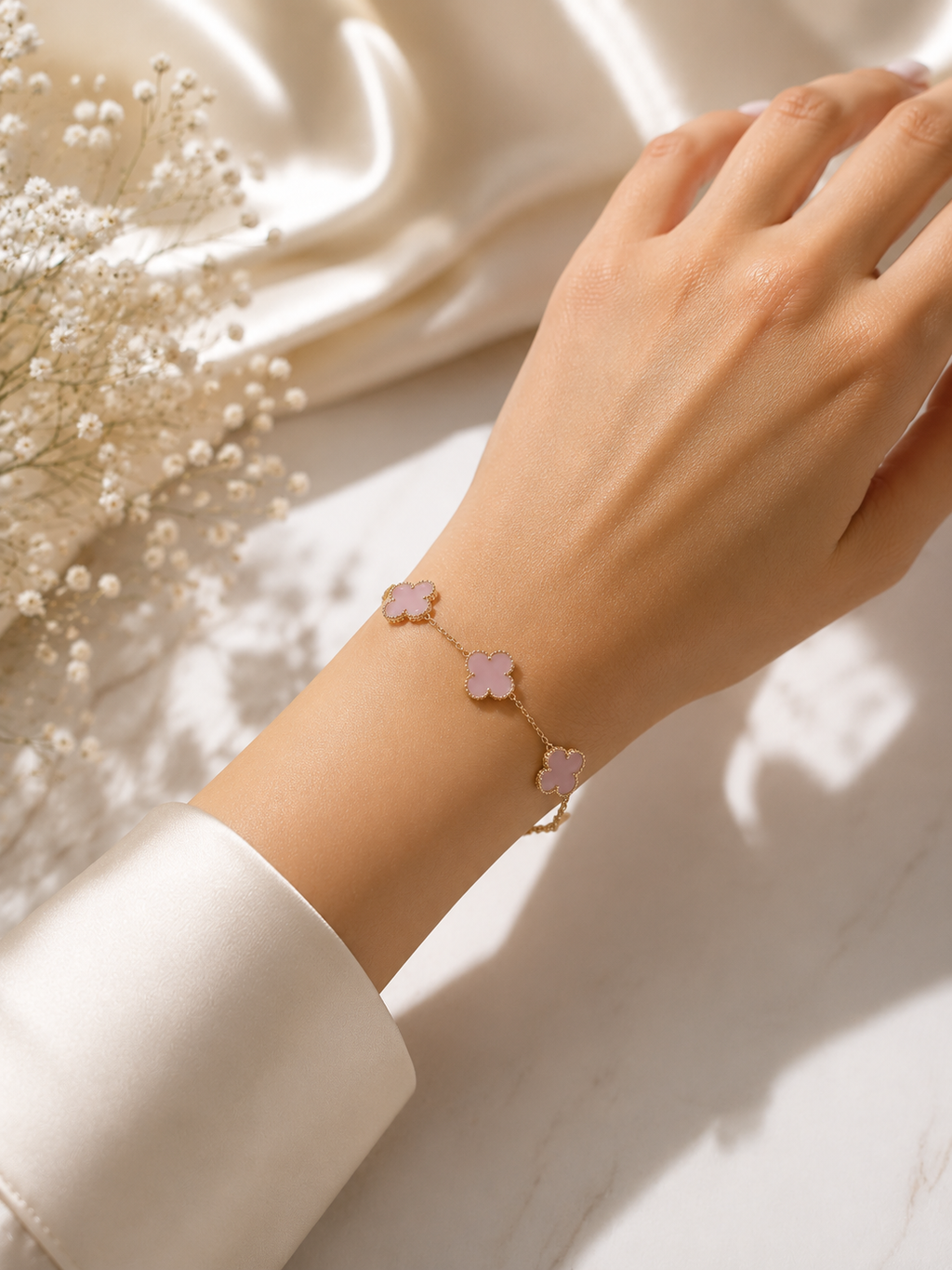 Pulsera Oro 14K Unisex de Cinco Tréboles