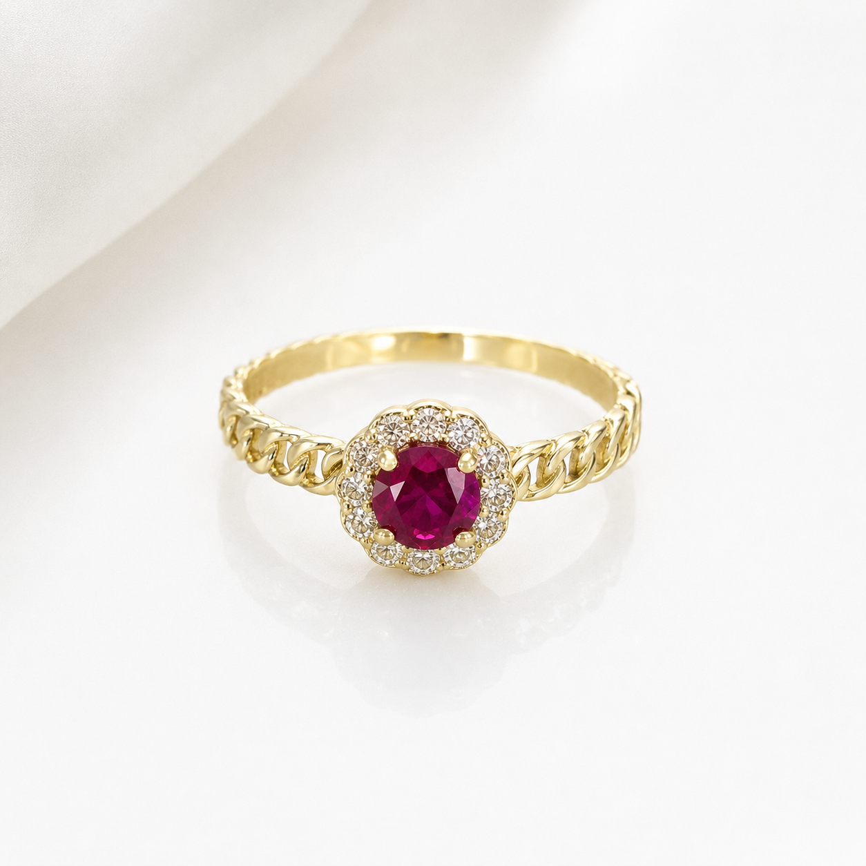 Anillo de Oro 14K con Circonia Roja