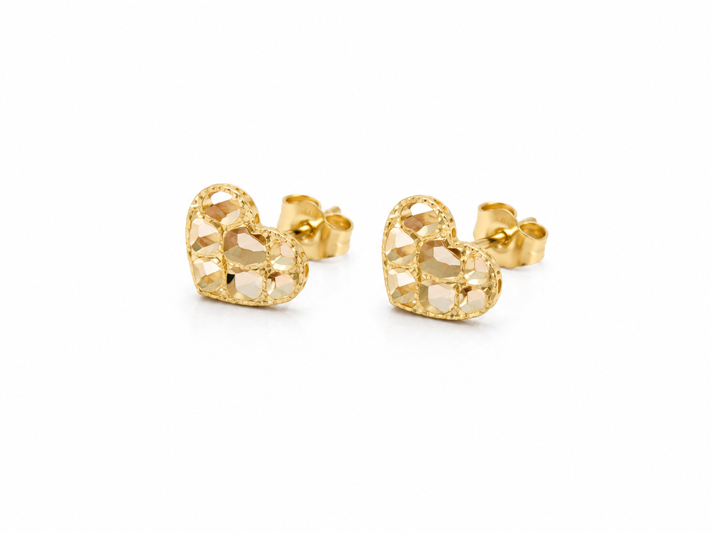 Aretes de Corazón Estilo Nugget  en Oro 14K