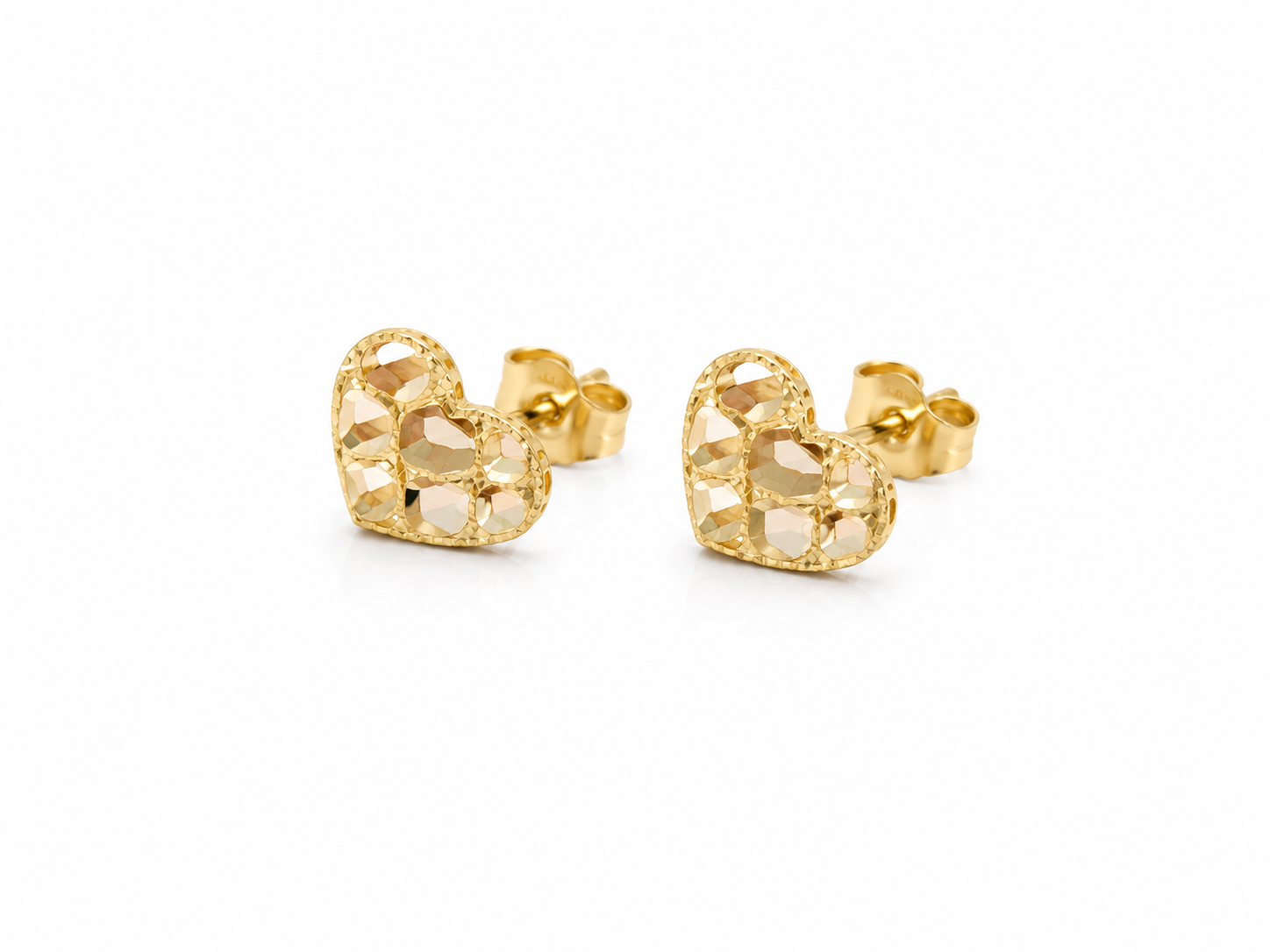 Aretes de Corazón Estilo Nugget  en Oro 14K