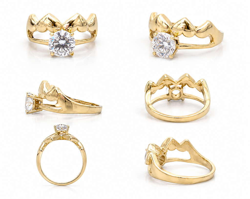 Anillo Corona de Corazones de Oro 14K