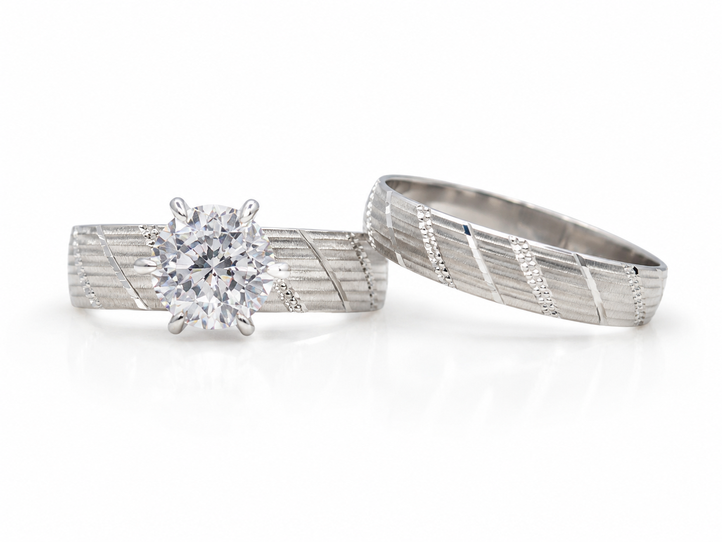 Anillos de Matrimonio en Oro Blanco de 14K – Anillo de Compromiso y Alianza