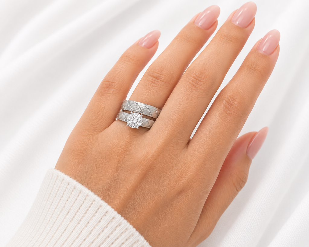 Anillos de Matrimonio en Oro Blanco de 14K – Anillo de Compromiso y Alianza