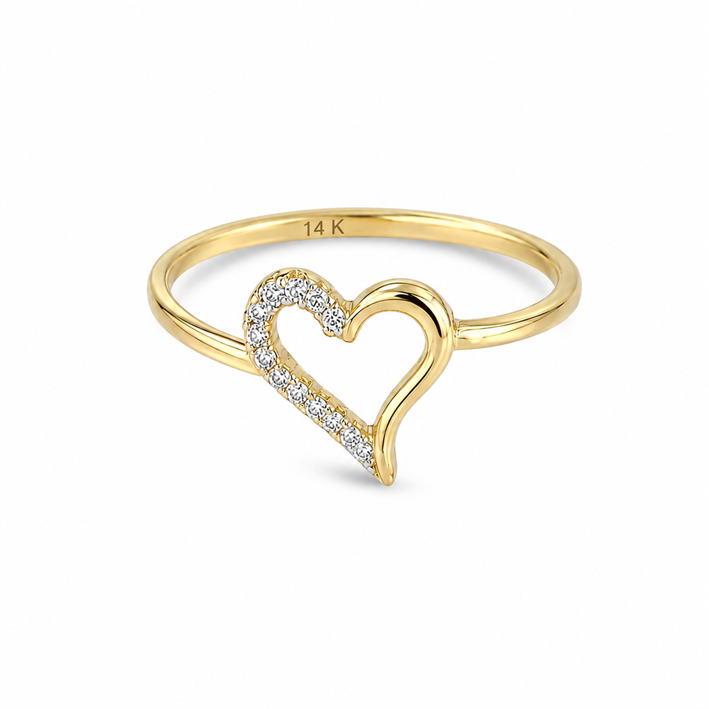 Anillo de Oro 14K con Diseño de Corazón Brillante