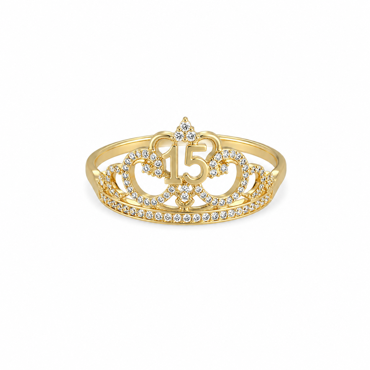 Anillo de Oro 14K Corona de Quinceañera