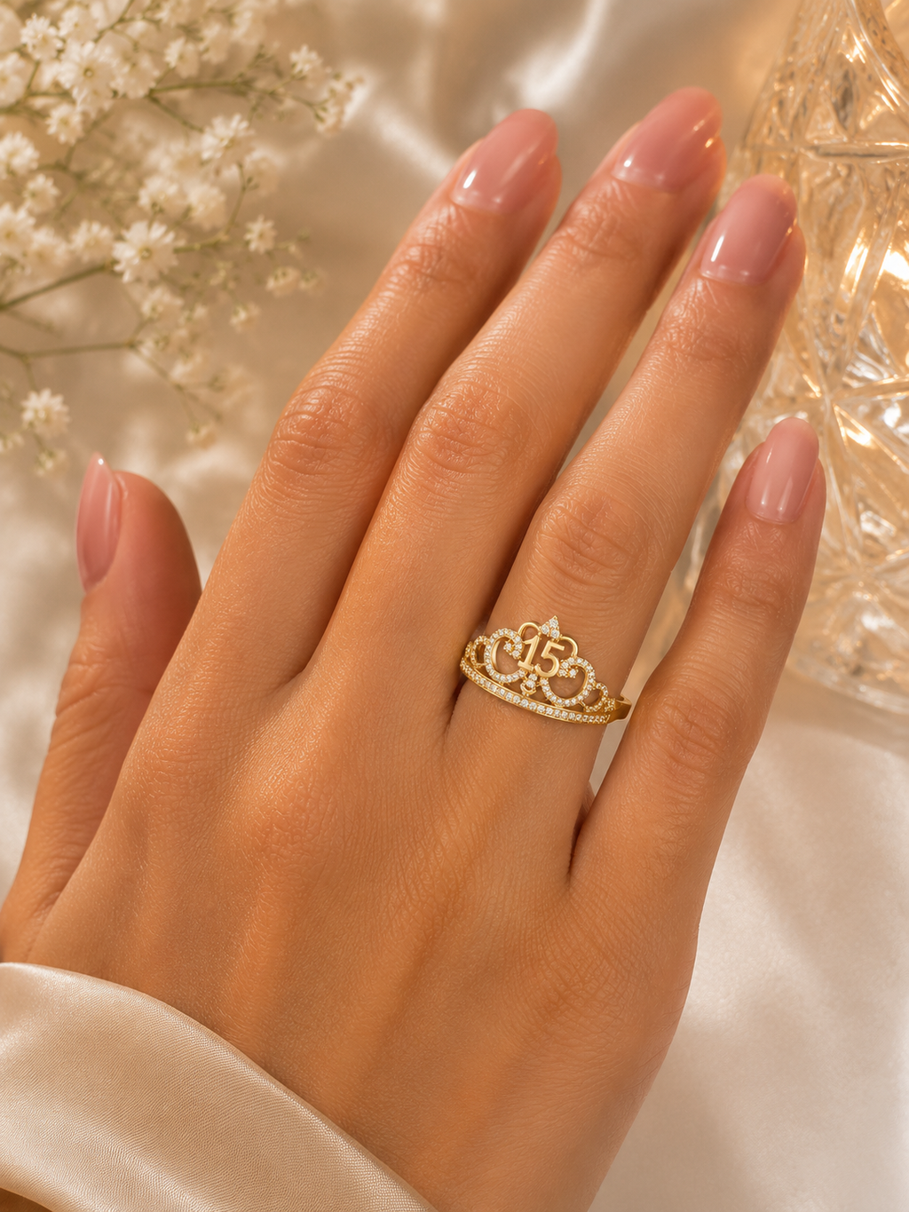 Anillo de Oro 14K Corona de Quinceañera